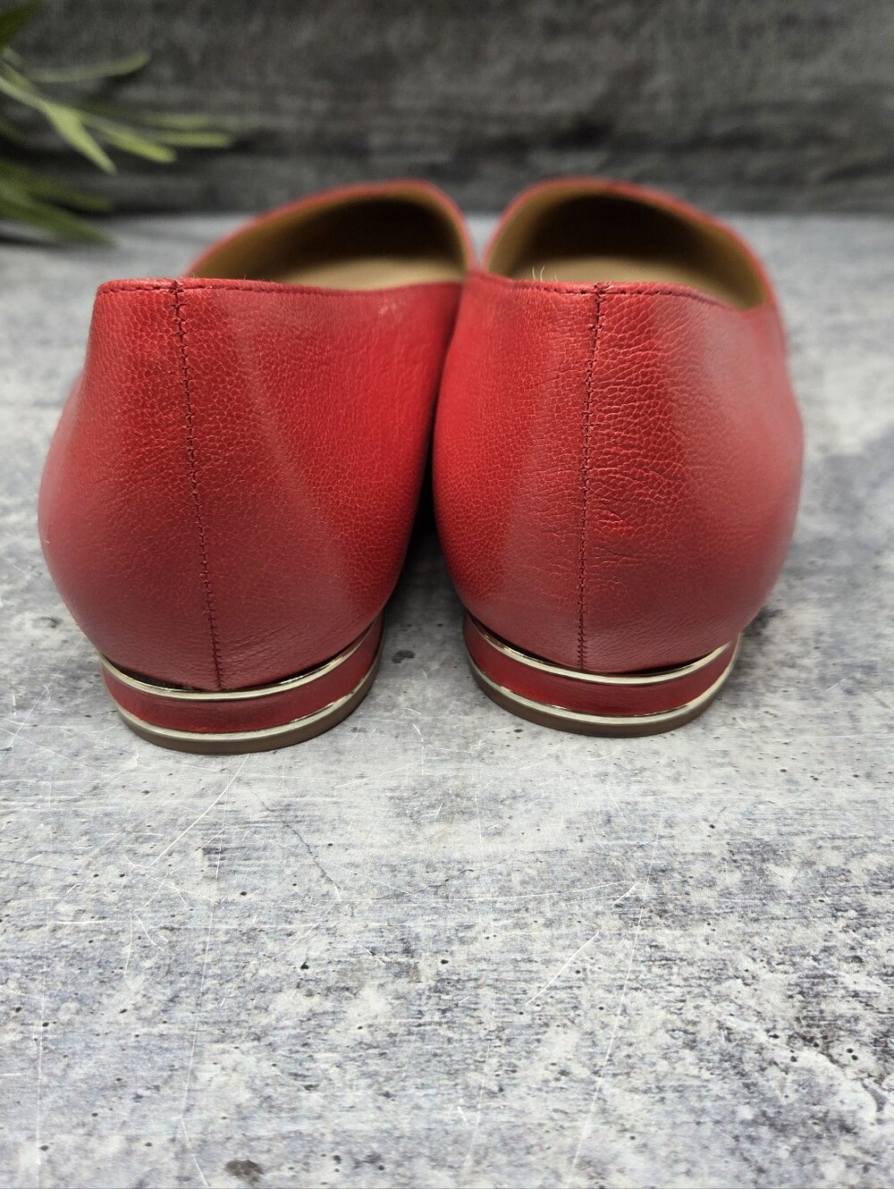 Naturalizer Red Havana Pointed Toe Flats Size 12 Metallic Trim Heel Office Party - Picture 7 of 11